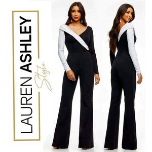 💥SPECTACULAR💥ASHLEY LAUREN -11090 LONG SLEEVE CREPE FLARE JUMPSUIT